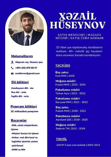 cay işi: Satış meneceri, Kişi, 28 yaş, 5 ildən artıq təcrübə — 1