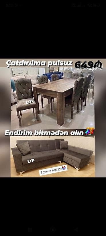 reception masa: Yemək dəsti və künc divanı paketi - Yemək masası: taxta teksturalı — 1