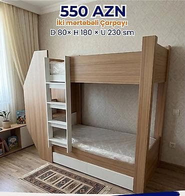 siyirməli carpayı: İki mərtəbəli çarpayı – 550 AZN Ölçülər: Dərinlik 80 sm × Hündürlük — 1