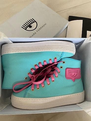 krosovkalar: Chiara Ferragni - Model: CF logolu high-top sneakers - Rəng: mavi — 1