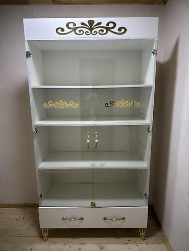 ucuz dolap: Ağ rəngdə vitrin dolabı - Material: möhkəm MDF/güzgülü şüşə panellər — 1