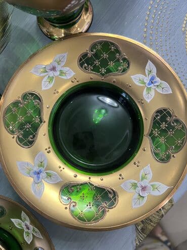 çay serviz: Çay dəsti, rəng - Yaşıl, Bohemia, 6 nəfərlik, Çexiya — 6