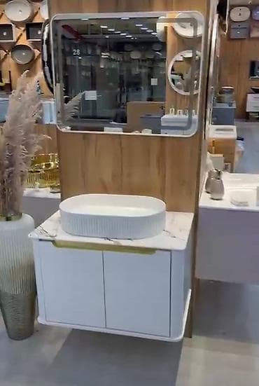 hamam ucun dolab: Hamam üçün asma mebel dəsti - Güzgü: Küncləri yumru, geniş ölçülü — 1