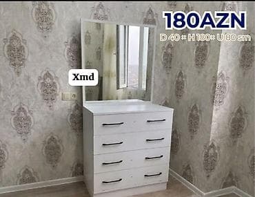 Ağ rəngli güzgülü komod/drezuar - Üst hissədə iri düzbucaqlı güzgü -