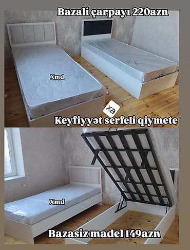 stol ve stullar: Ağ rəngdə tək nəfərlik çarpayı modelləri - Bazalı model – 220 AZN — 1