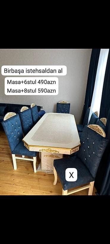 ag masa: Zərif klassik üslubda yemək otağı dəsti: - Dördkünc, dekorativ qızılı — 1