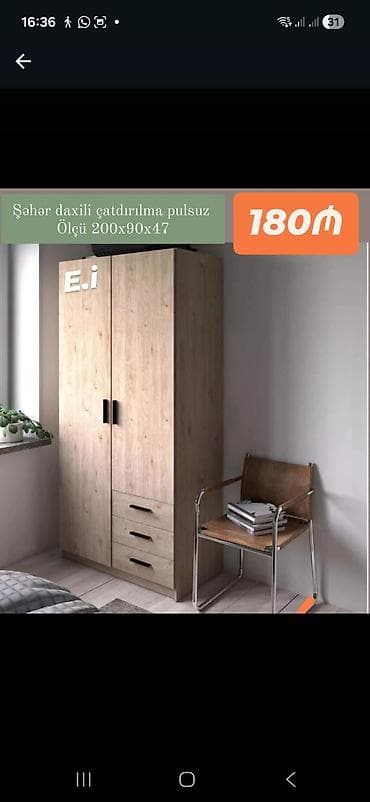 İkiqapılı paltar şkafı - Ölçü: 200 x 90 x 47 sm (şəkildə göstərilib) at lalafo.az İkiqapılı paltar şkafı - Ölçü: 200 x 90 x 47 sm (şəkildə göstərilib)