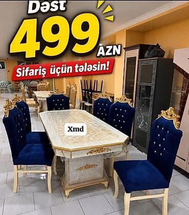parca: Mətbəx/Qonaq otağı üçün klassik dizaynlı masa–stul dəsti. Tərkibi: - — 1
