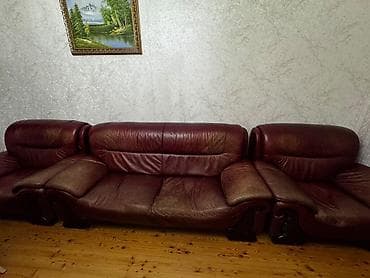 кожаный диван купить: 3 nəfərlik divan və 1 nəfərlik kreslo dəsti 2 ədəd - Material: təbii — 6