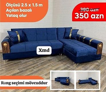 Divanlar: Künc divan – açılan bazalı, yataq olur. - Ölçü: 2.5 x 1.5 m - L-künc — 1