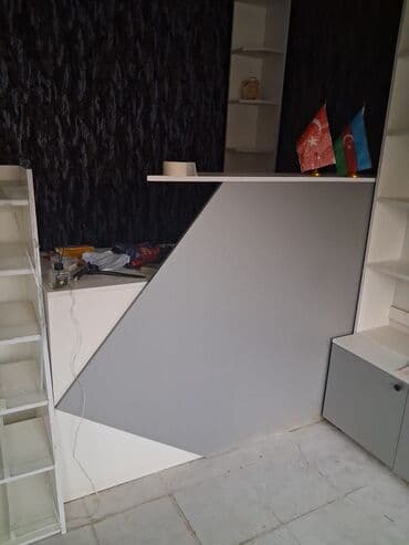 market vitrinleri: Mağaza avadanlığı dəsti - Material: laminat/MDFlam ağ və boz — 4