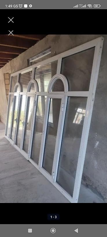 PVC (aluminium pəncərə vitraj dəsti - Material: ağ PVC profil, şüşəli