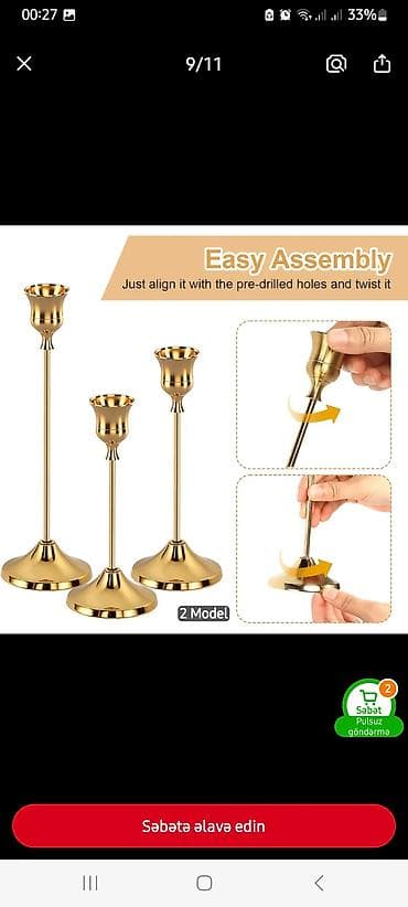 qandal sekilleri: Məhsul: 3-lü şamdan dəsti Bir dest 12 manat - Material: metal (parlaq — 6
