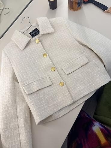 jaketler 2019: Tweed qısa jaket – Folli (Paris) - Rəng: açıq krem/ivori - Material — 2