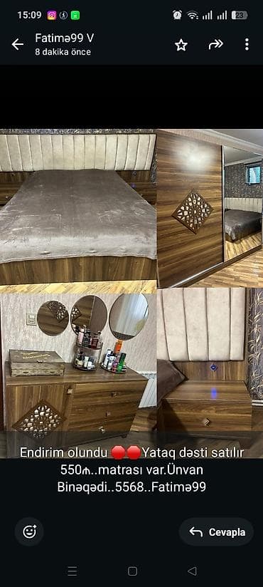 Endirim olundu 🛑🛑Yataq dəsti satılır 550₼. matrası var.Ünvan