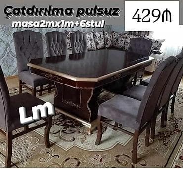 stol ev ucun: Qonaq otağı üçün, Yeni, Açılmayan, Dördbucaq masa, 6 stul — 1