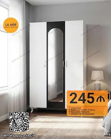 LA MİNİ – 3 qapılı dolab - Dizayn: ağ gövdə, qara dekor xətti, ortada