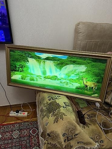 qizil sekilleri: LED işıqlı dekorativ tablo – şəlalə və maral mənzərəsi su sesi — 1