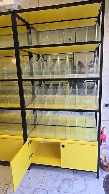 vitri: Mağaza üçün vitrin-stend dəsti - Material: möhkəm metal karkas, sarı — 1