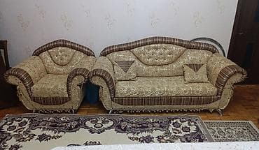 İşlənmiş, Di̇van-kravat, 2 kreslo, Divan, Bazalı, Açılan