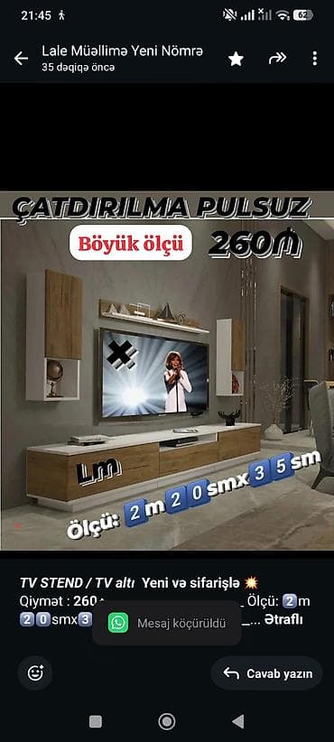 termo: _*TV STEND / TV altı*_ *Yeni və sifarişlə* 💥 Qiymət : *260₼* — 2