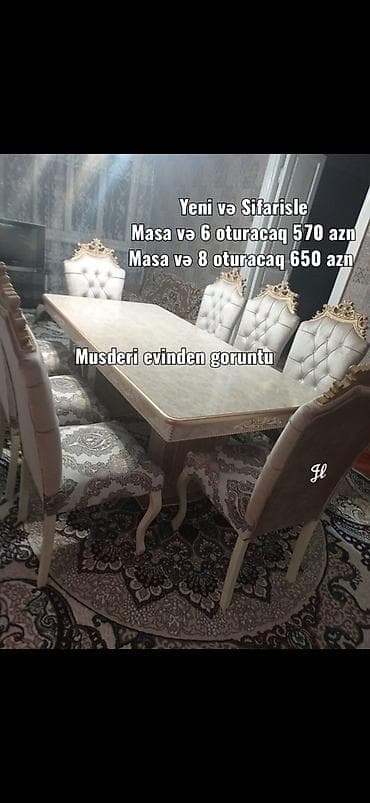 stulla: Sifarisle,‼️Masa və 6 oturacaq 570 azn. Masa və 8 oturacaq 650 azn — 1