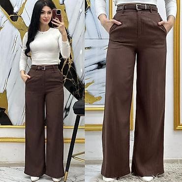 combat şalvar: Qadın Palazzo Şalvar – kəmərli, yüksək belli, düz kəsim — 1