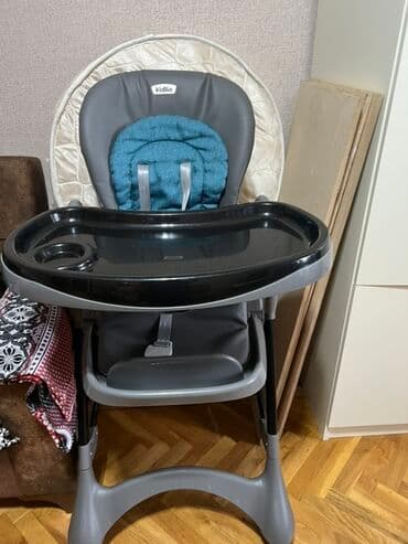 qidalandırmaq üçün uşaq stul yelləncək: Uşaq yemək stulu – Kidilo - Rəng: boz-qara gövdə, mavi iç oturacaq. - — 1