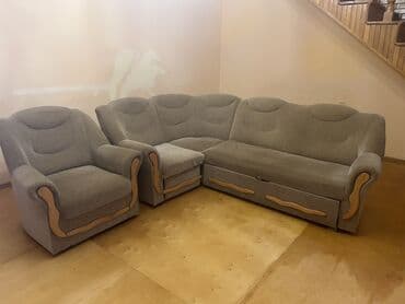 Künc divan, 2 kreslo, Bazalı