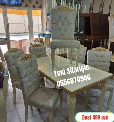 Qonaq otağı üçün, Yeni, Açılan, Dördbucaq masa, 6 stul