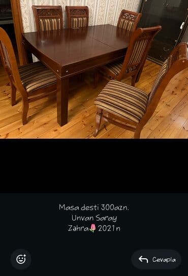 yigilib acilan stollar: Qonaq otağı üçün, İşlənmiş, Açılan, Dördbucaq masa, 6 stul — 1