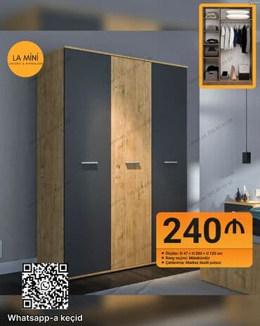 Açılan, 3 qapılı Düz dolab, Qarderob, paltar dolabı