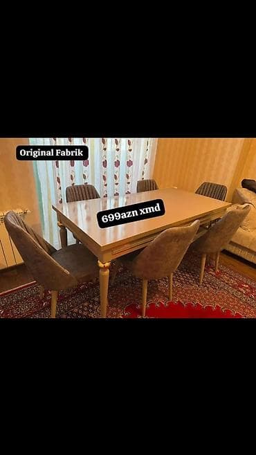 oturan stullar: Original fabrik istehsalı yemək masası və 6 ədəd stul dəsti — 1