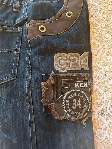 duyməli: Uşaq cins şalvarı - Material: qalın denim (tünd⅞ mavi). - Dizayn — 3