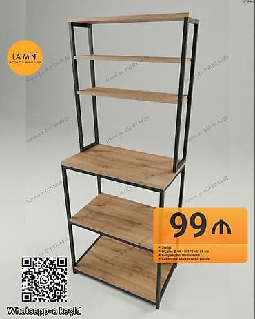 Minimalist stellaj – LA MiNi - Material: metal karkas + taxta rəflər -