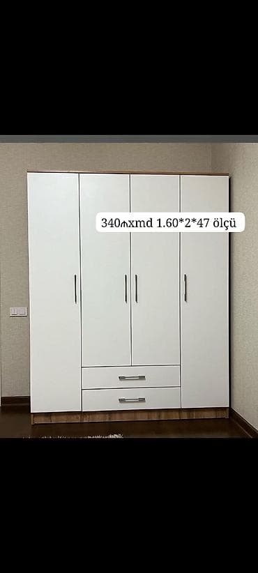uşaq dolabi: 4 qapılı paltar dolabı. Ağ rəngli korpus və qapılar, üst və alt — 1