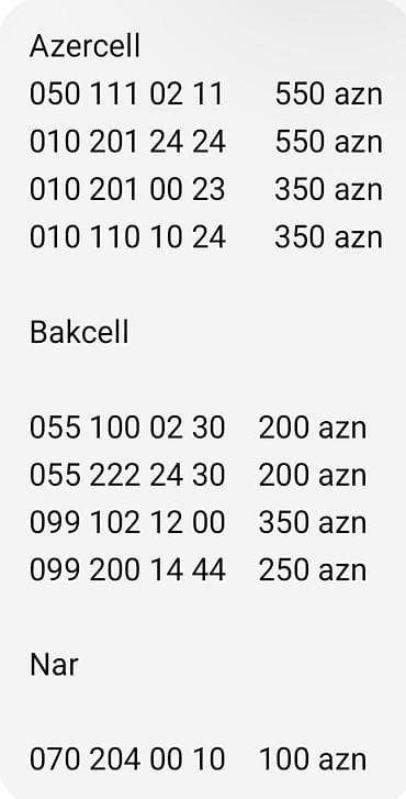 055 nomreler: Nömrə: ( 050 ) ( 1110211 ) — 1