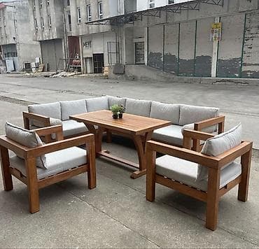 divan desti: Açıq hava üçün taxta mebel dəsti - Təyinat: həyət, terras, bağ və — 2