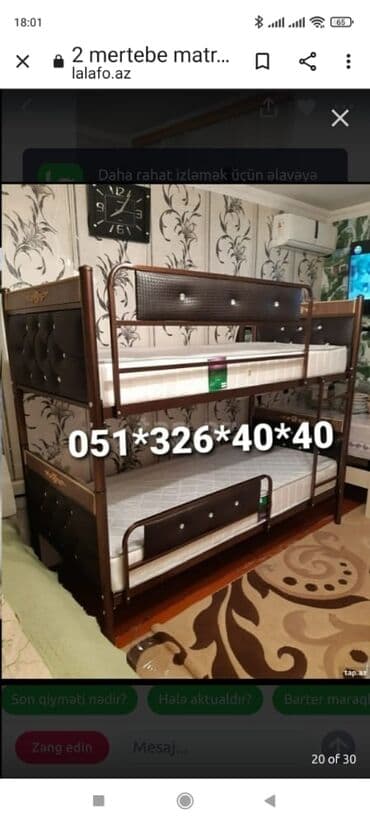 tek çarpayı: Oğlan və qız üçün, Yeni, Çarpayı, Matrassız, Siyirməsiz — 4