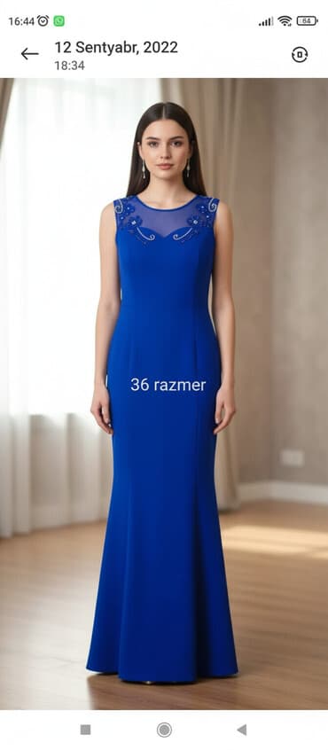 sifon paltar modelleri: Zərif ziyafət geyimi – 36 razmer - Rəng: parlaq kobalt/mavi - Siluet — 1