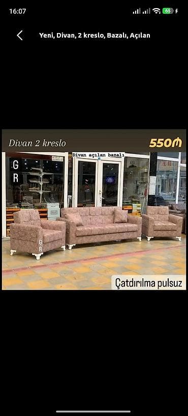 Yeni, Divan, 2 kreslo, Bazalı, Açılan