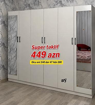 dolab skaf: Dörd qapılı, güzgülü paltar şkafı - Rəng: açıq krem/boz ton - Ön — 1