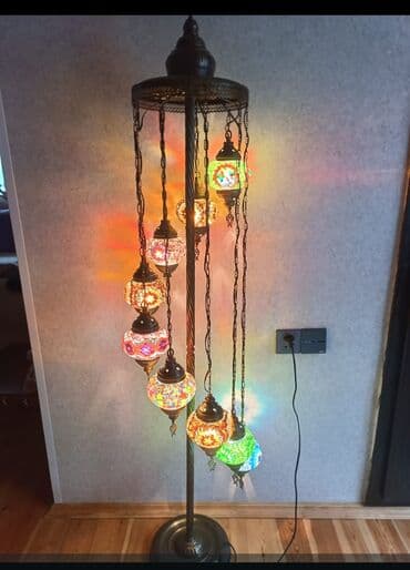 электрический кабель: Şərq üslublu mozaika şüşəli floor lampa - Dizayn: Tunc rəngli metal — 1