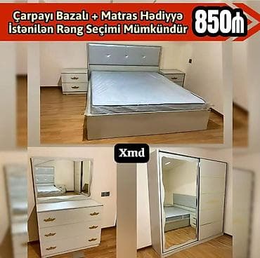 tumbocka: Yataq otağı dəsti - Çarpayı bazalı, başlıqda dekorativ düymələr - — 1