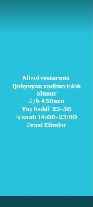 qabyuyan isi axtaranlar: Посудомойщица требуется, Ежемесячная оплата, 30-45 лет — 1