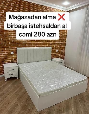 Мебель на заказ: Ağ rəngli yataq dəsti: - Yumşaq, şaquli tikişli başlıq - Klassik — 1