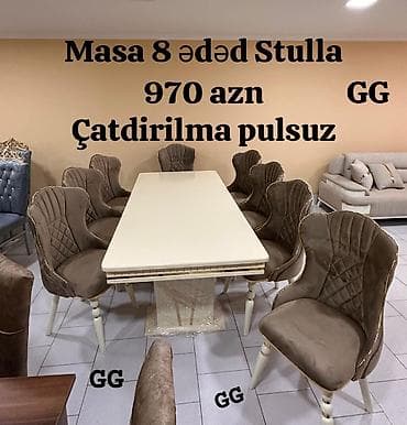 Yeni və Sifarişlə Masa+8 ədəd stul Cəmi 970 azn Rəng secimi var lalafo.az -da Yeni və Sifarişlə Masa+8 ədəd stul Cəmi 970 azn Rəng secimi var
