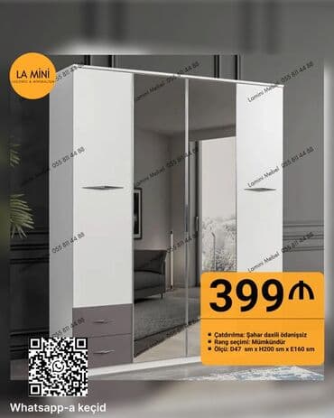 Sifarişlə oturacaqlar: Düz dolab, Yataq otağı üçün, Paltar üçün, Açılan, Korpuslu, 4 qapılı — 1