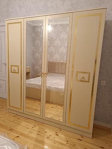 Yeni, 4 qapılı, Güzgülü, Ağ, Digər material, Açılan, Düz dolab