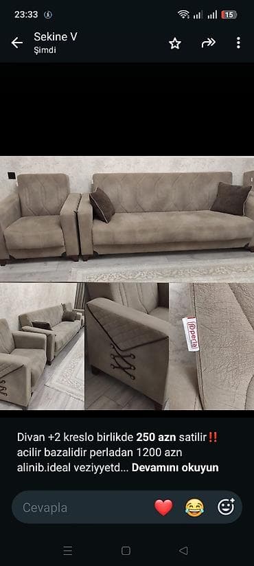 perla divan: Divan +2 kreslo birlikde *250 azn* satilir‼️acilir bazalidir perladan — 1